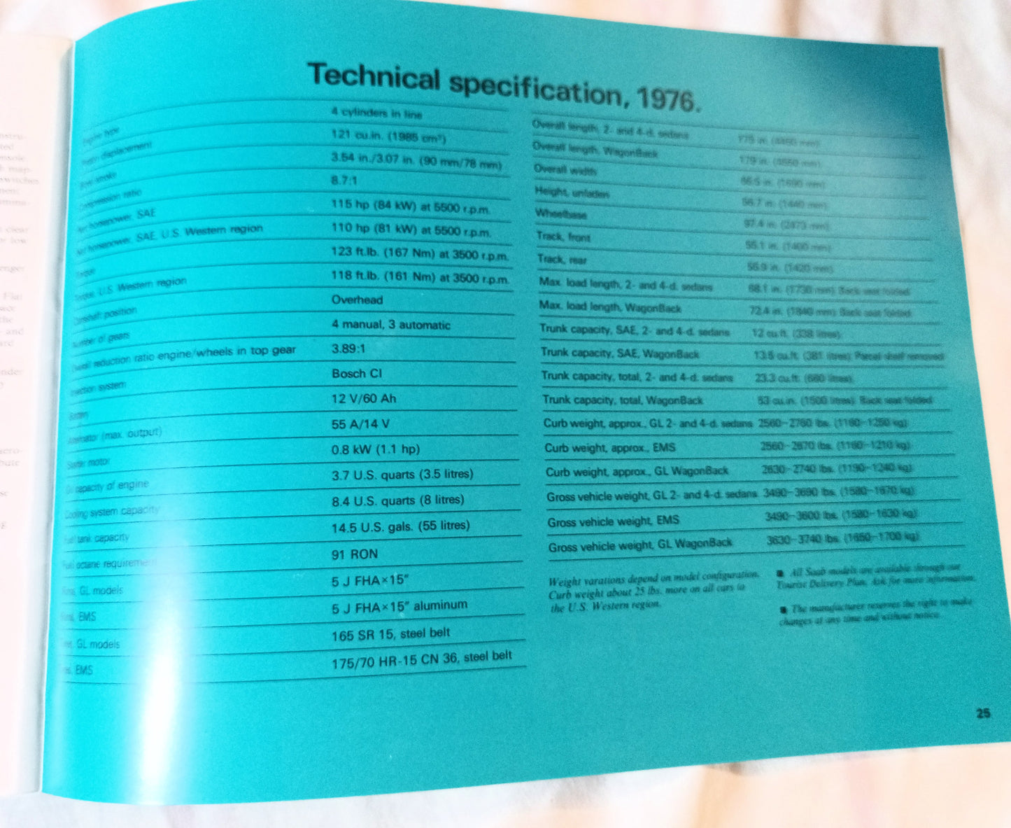Saab 1976 Dealer Sales Brochure 99GL Sedan WagonBack EMS - TulipStuff
