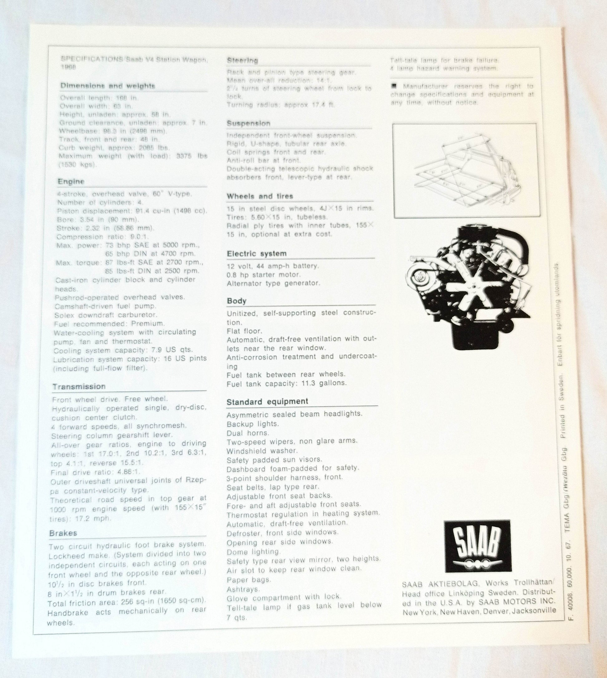 Saab 1968 V-4 Station Wagon US Dealer Sales Brochure - TulipStuff