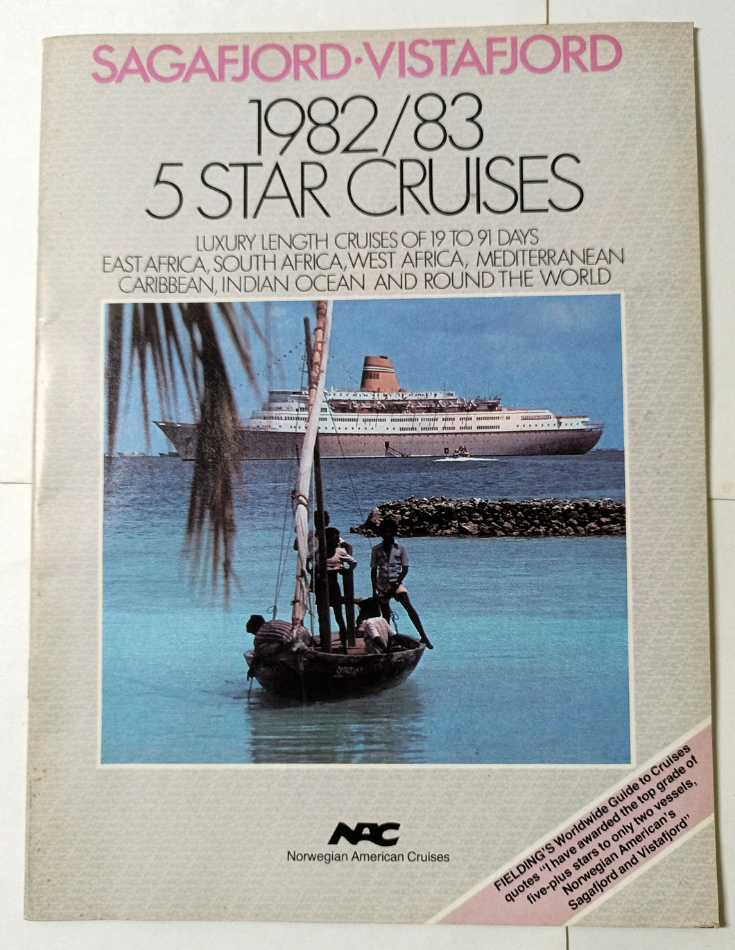 Norwegian America Sagafjord Vistafjord 5 Star Cruises 1982-83 Brochure - TulipStuff