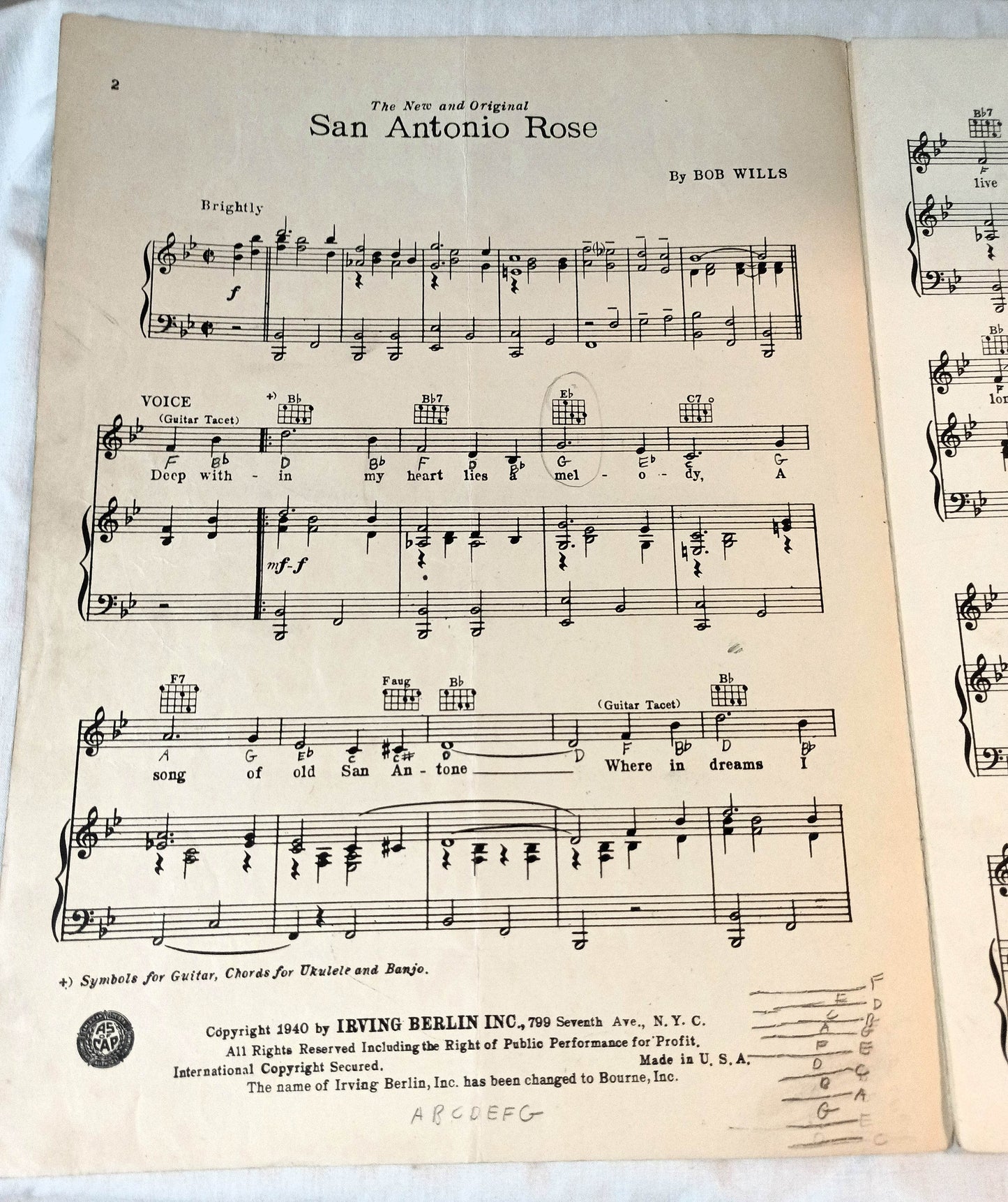 The New And Original San Antonio Rose Bob Wills Sheet Music 1940 - TulipStuff