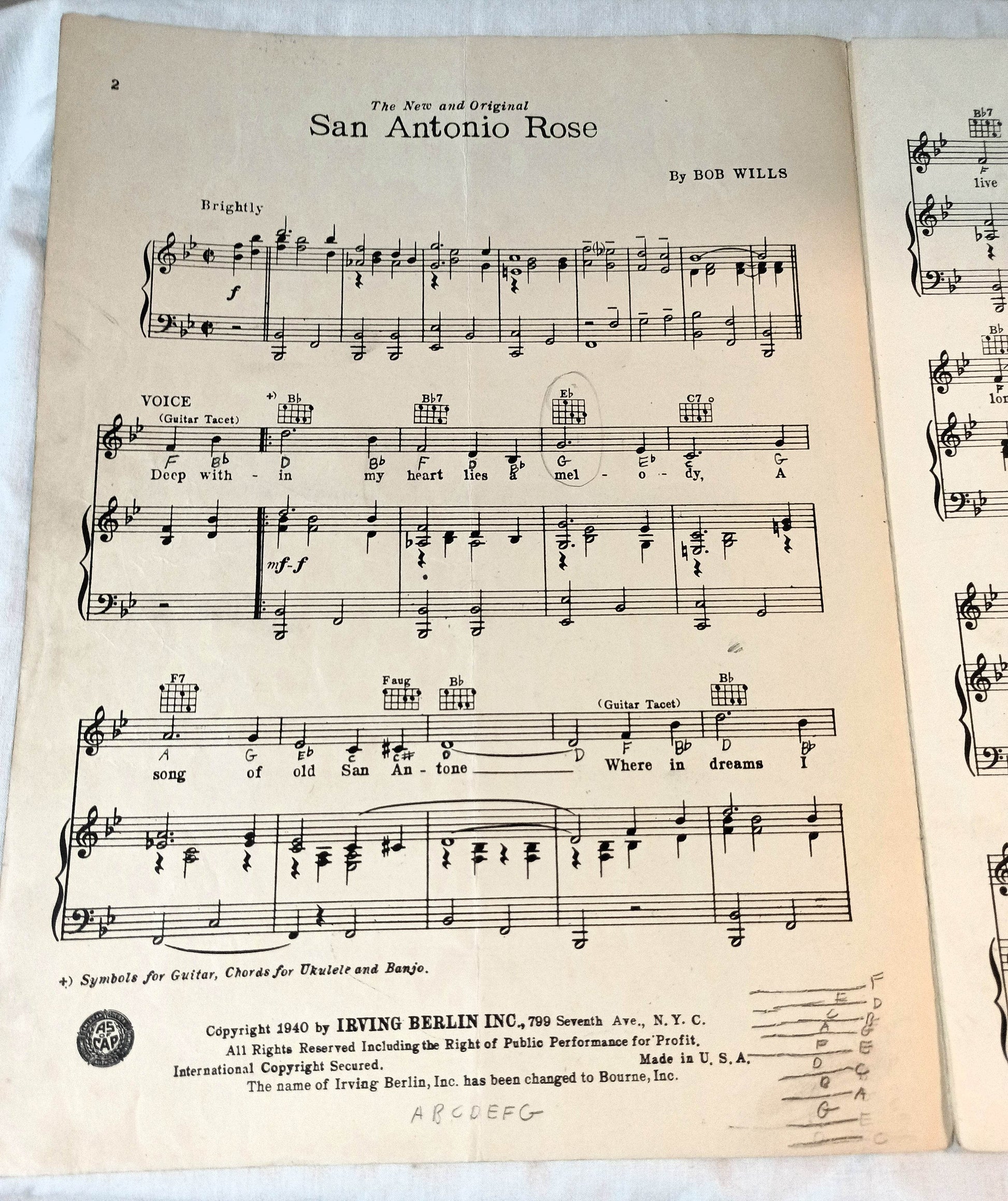 The New And Original San Antonio Rose Bob Wills Sheet Music 1940 - TulipStuff