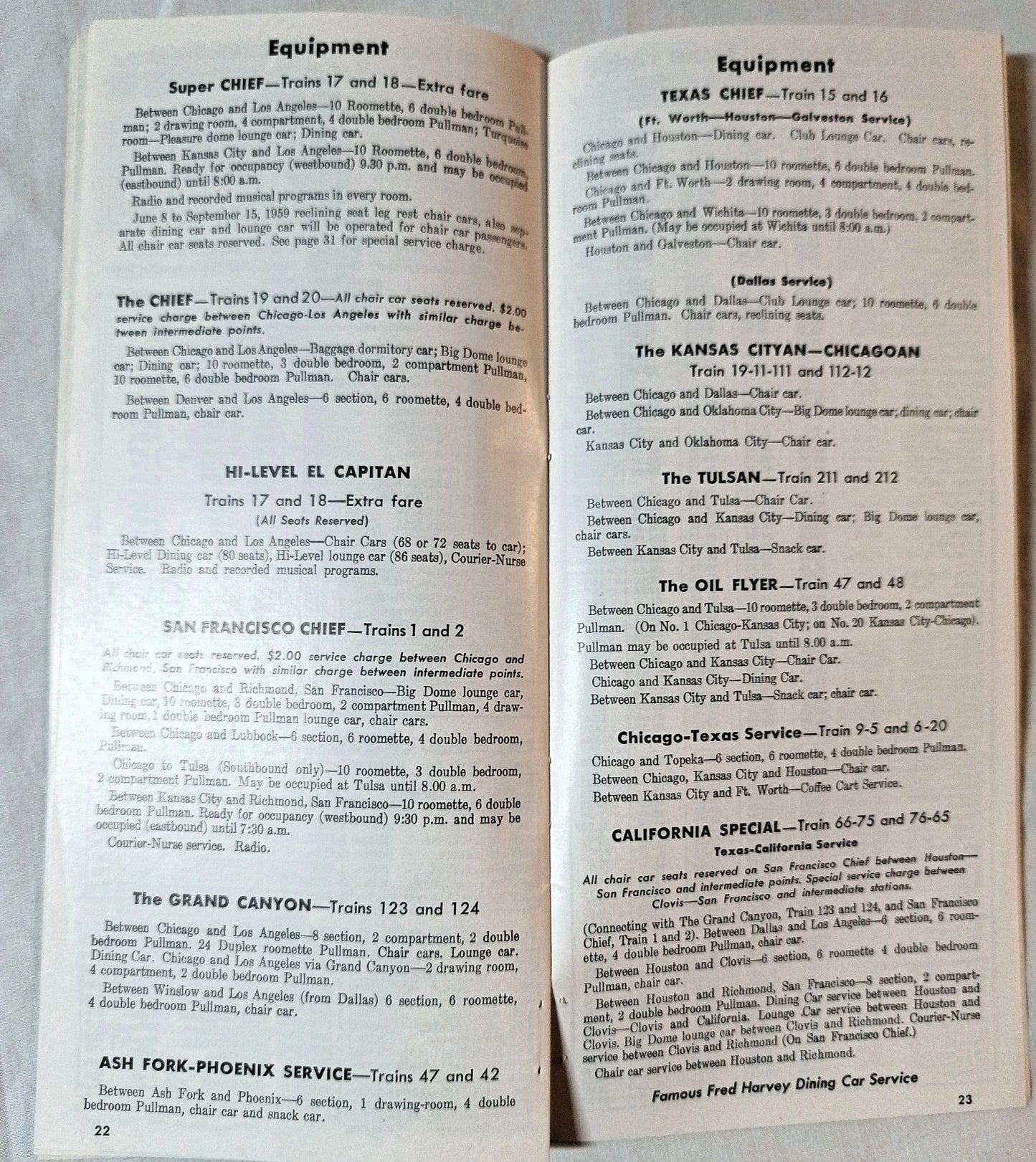 Atchison Topeka And Santa Fe Railway Passenger Schedules 1959 - TulipStuff