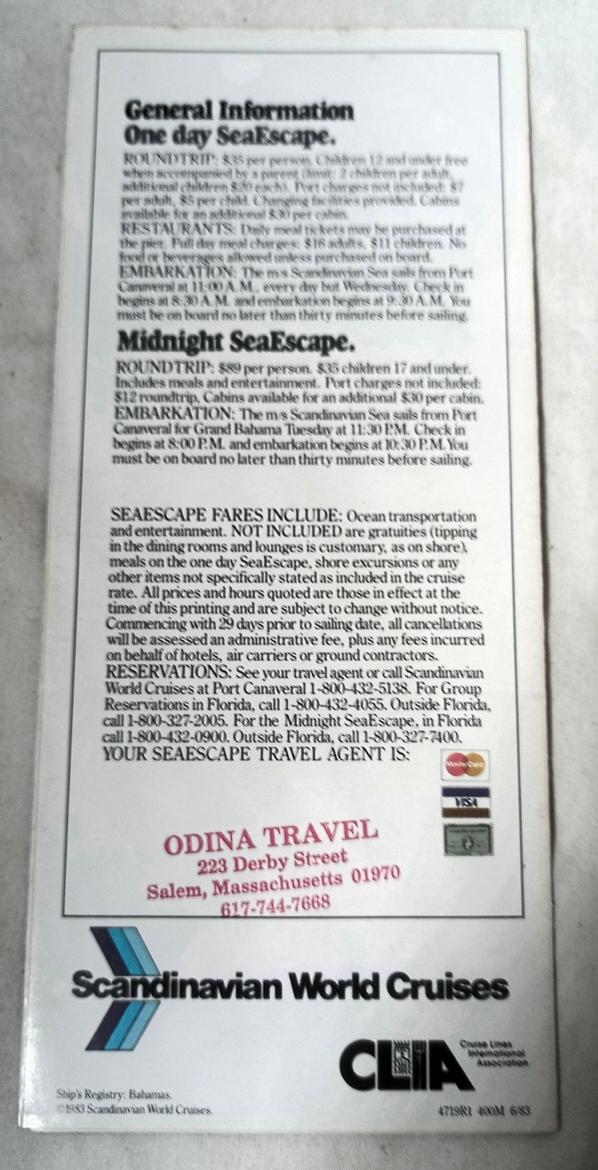 Scandinavian World Cruises ms Scandinavia 1983 1-Day Sea Escape Cruises - TulipStuff