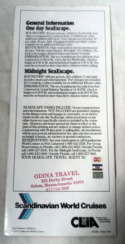 Scandinavian World Cruises ms Scandinavia 1983 1-Day Sea Escape Cruises - TulipStuff