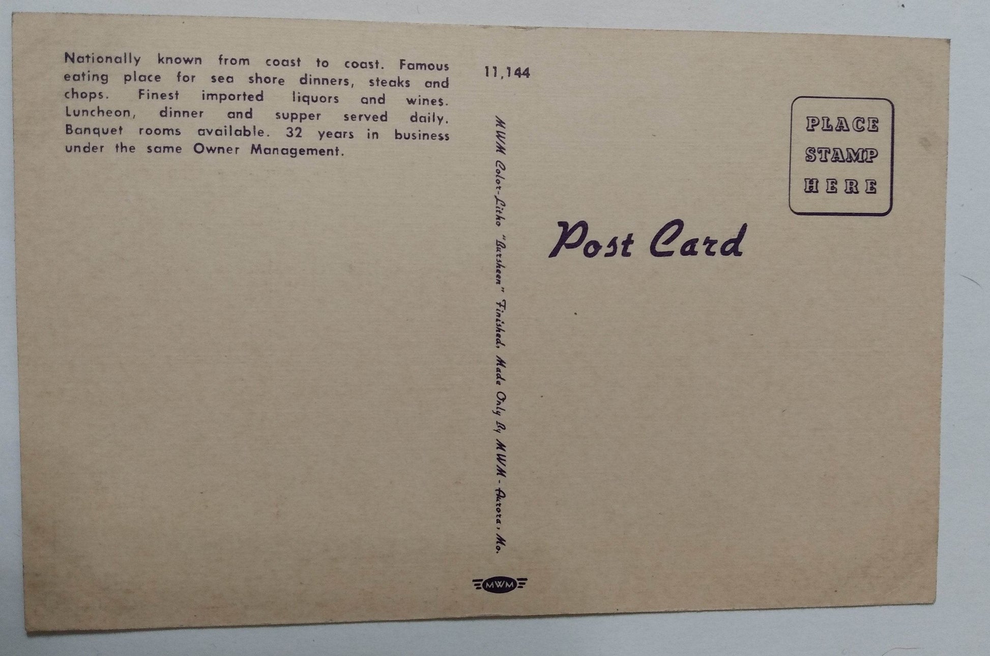 Sea Food Grotto Restaurant West 7 Mile Rd Detroit Michigan 1940's Postcard - TulipStuff