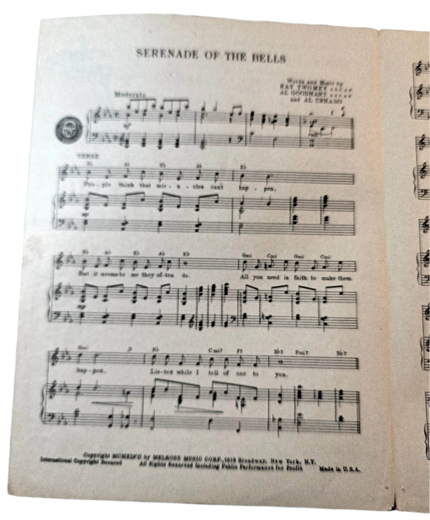 Serenade Of The Bells Kay Twomey Al Goodhart Al Urbano 1947 Sheet Music - TulipStuff