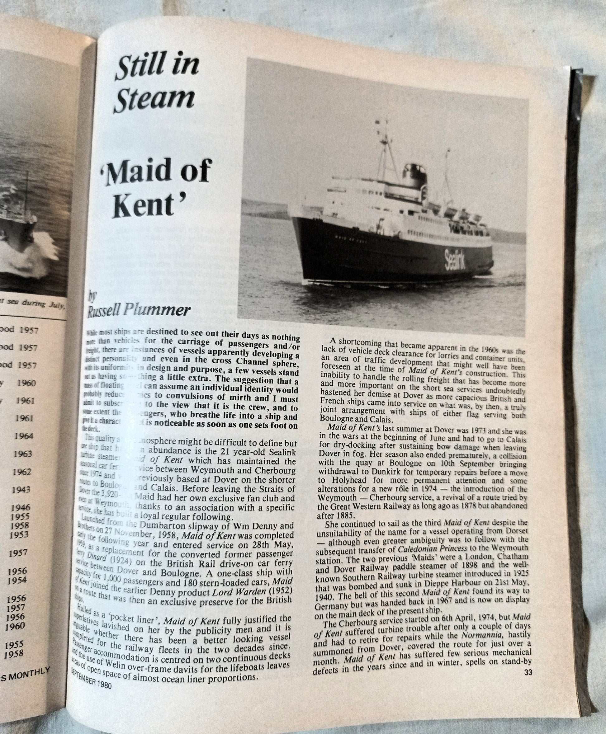 Ships Monthly Magazine September 1980 Maid of Kent Corfu Carthage - TulipStuff