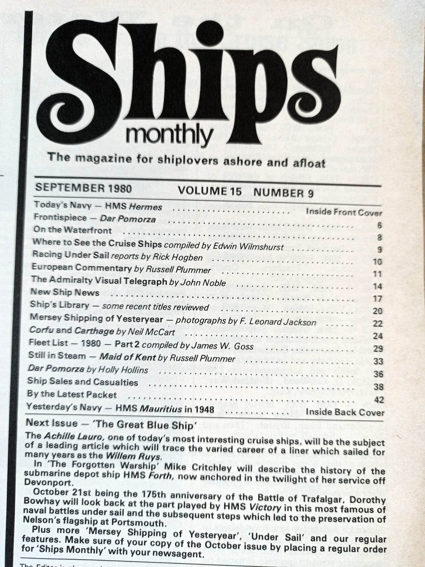Ships Monthly Magazine September 1980 Maid of Kent Corfu Carthage - TulipStuff