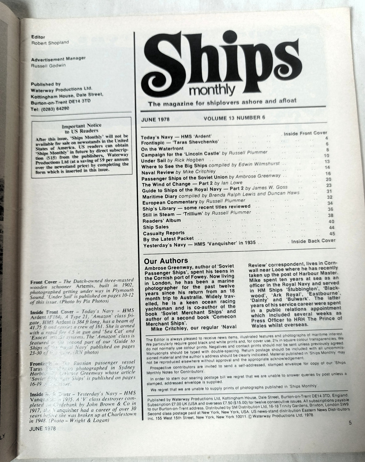 Ships Monthly Magazine June 1978 Soviet Passenger Ships Royal Navy - TulipStuff