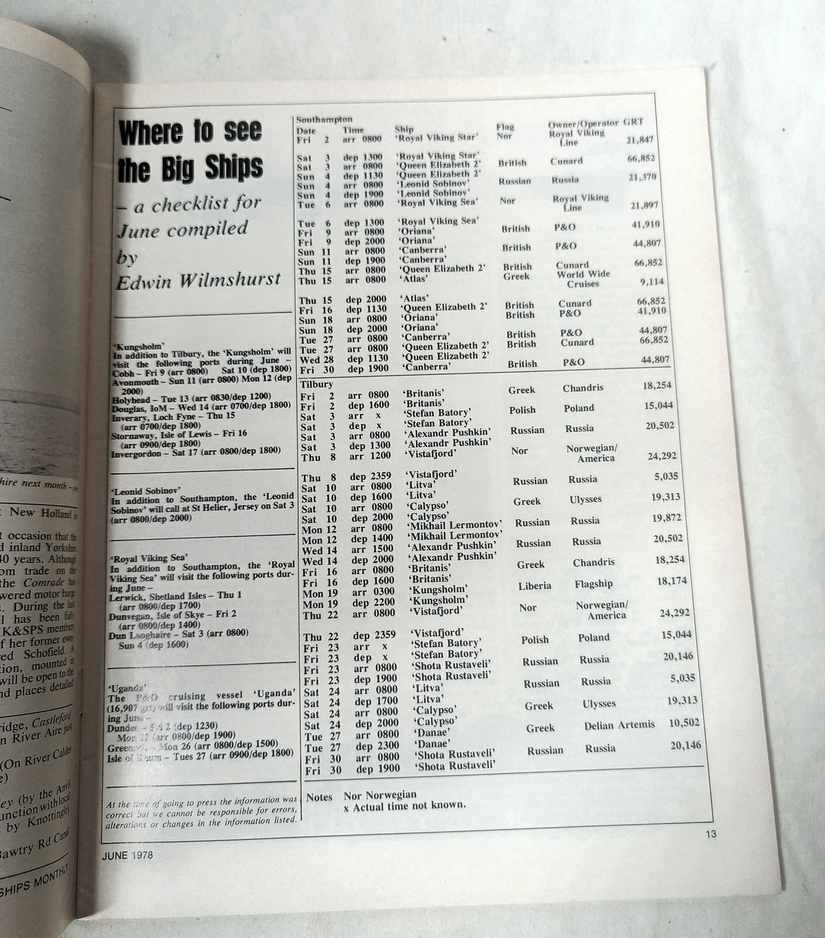 Ships Monthly Magazine June 1978 Soviet Passenger Ships Royal Navy - TulipStuff