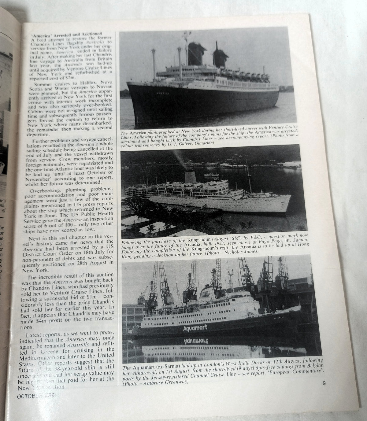Ships Monthly Magazine October 1978 Operation Liner ss America - TulipStuff
