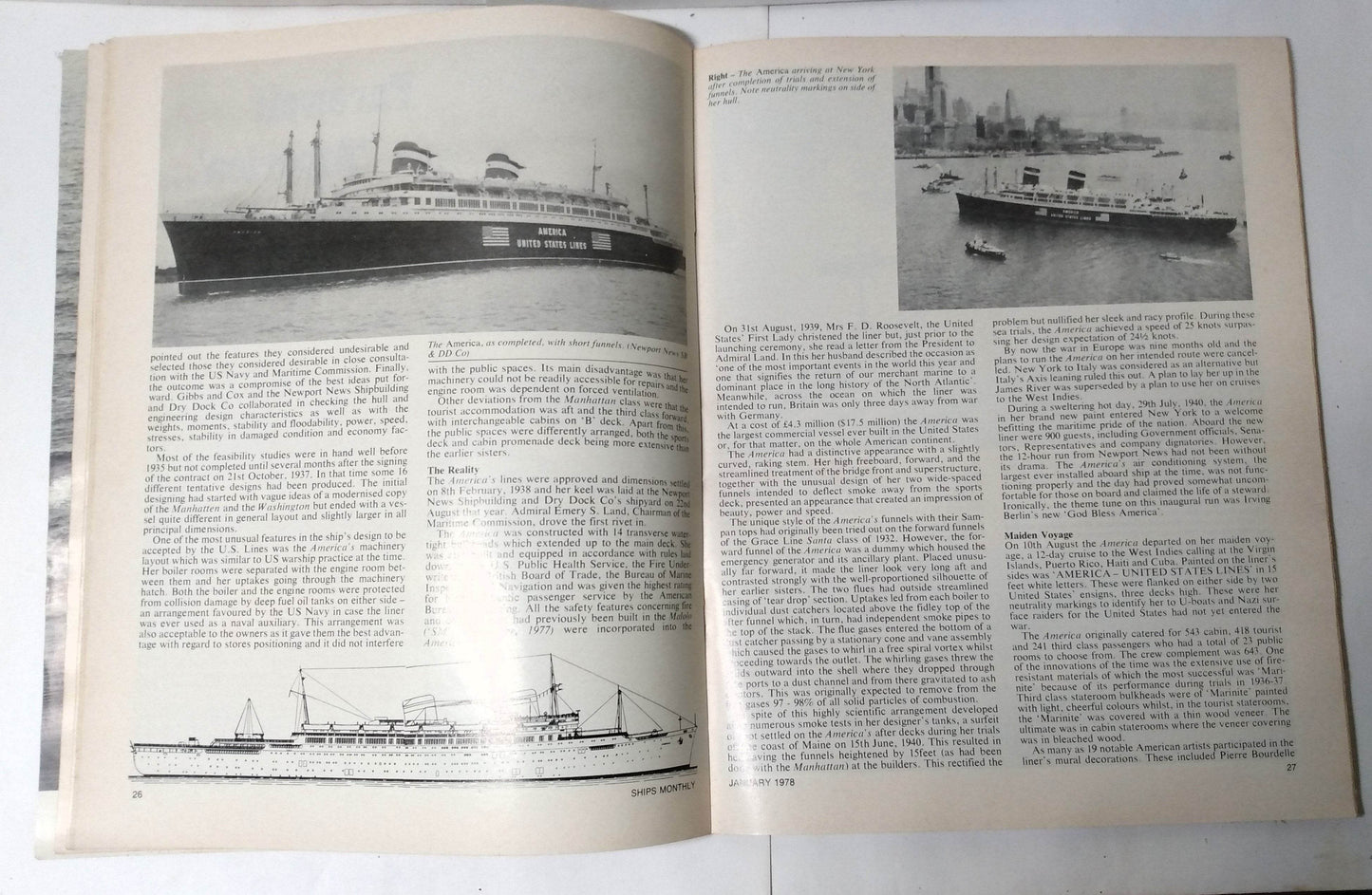 Ships Monthly Magazine January 1978 ss France ss America Orient Overseas Line British India Line Ark Royal  - TulipStuff