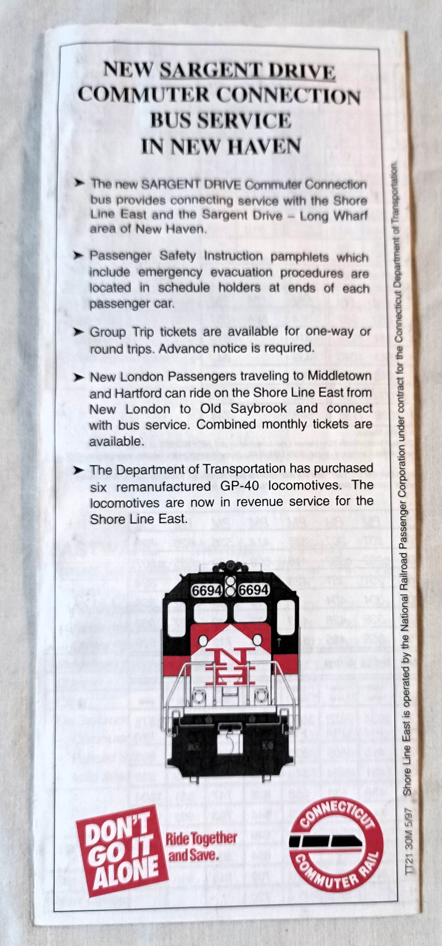 Connecticut Commuter Rail Shore Line East Timetable 1997 - TulipStuff