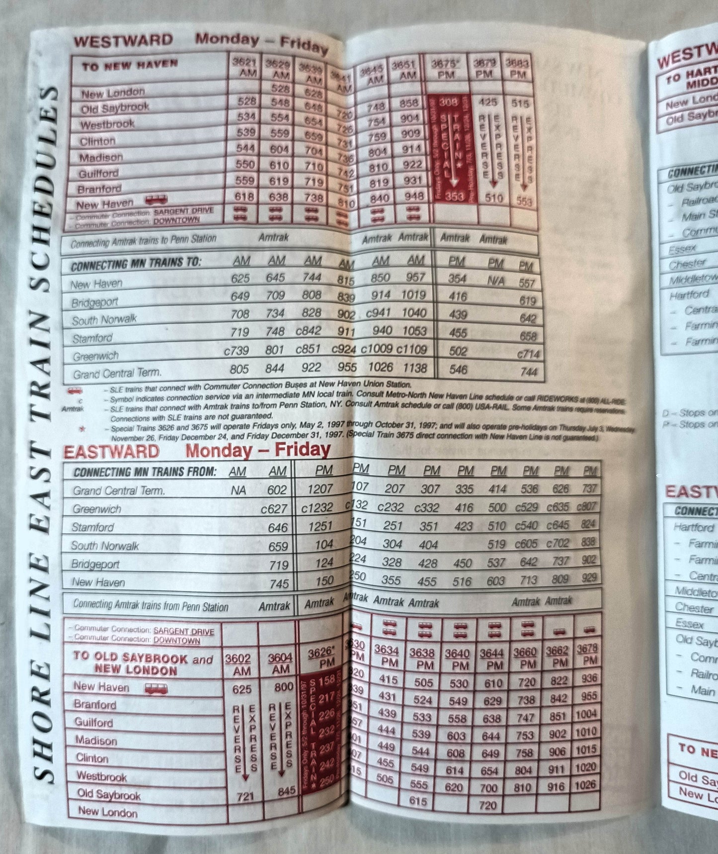 Connecticut Commuter Rail Shore Line East Timetable 1997 - TulipStuff