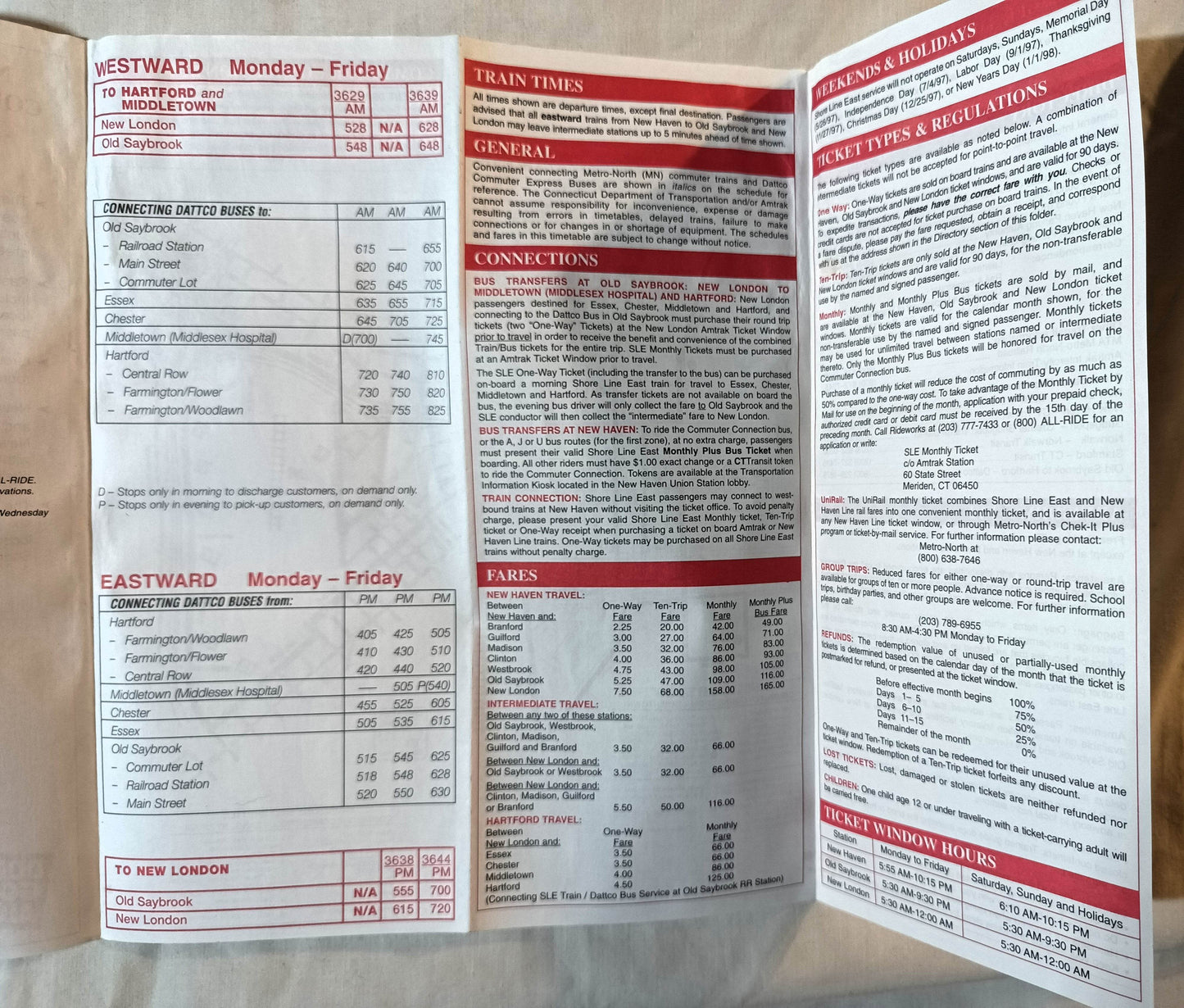 Connecticut Commuter Rail Shore Line East Timetable 1997 - TulipStuff