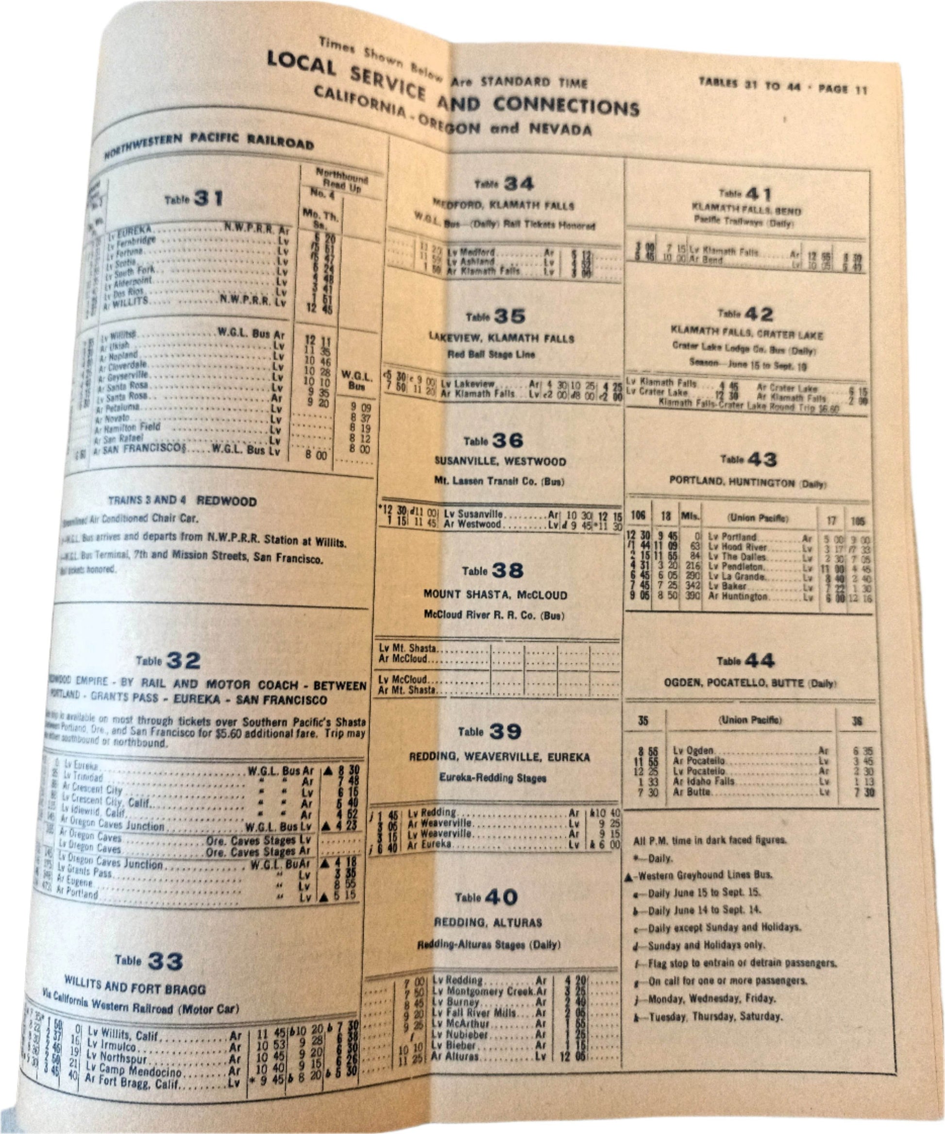 Southern Pacific Passenger Train Schedules Golden Empire April 1964 - TulipStuff