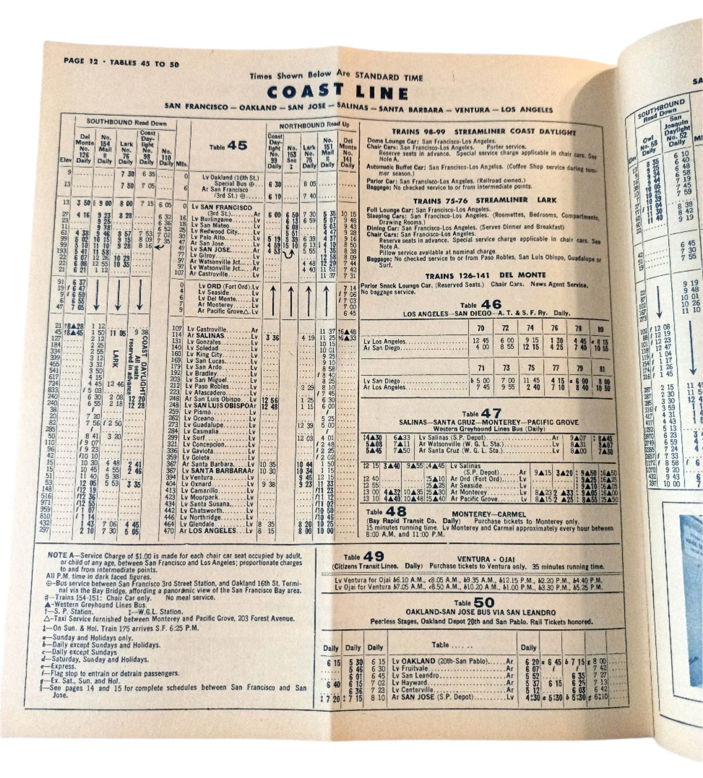 Southern Pacific Passenger Train Schedules Golden Empire April 1964 - TulipStuff