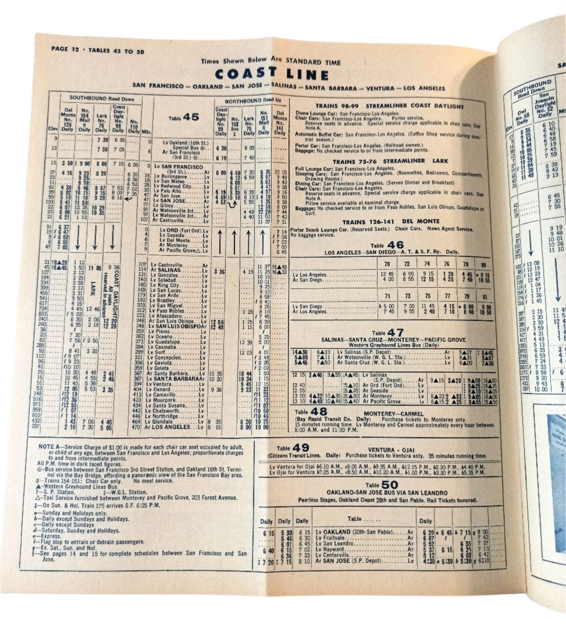 Southern Pacific Passenger Train Schedules Golden Empire April 1964 - TulipStuff