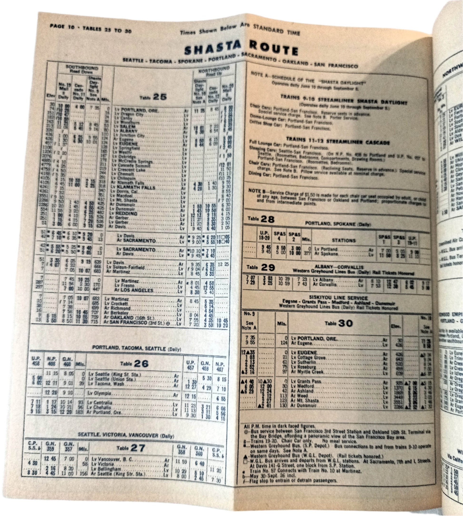 Southern Pacific Passenger Train Schedules Golden Empire April 1964 - TulipStuff