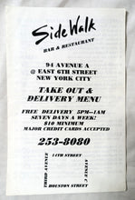 Load image into Gallery viewer, SideWalk Cafe Bar Restaurant Avenue A NYC Takeout Menu Early 2000&#39;s - TulipStuff
