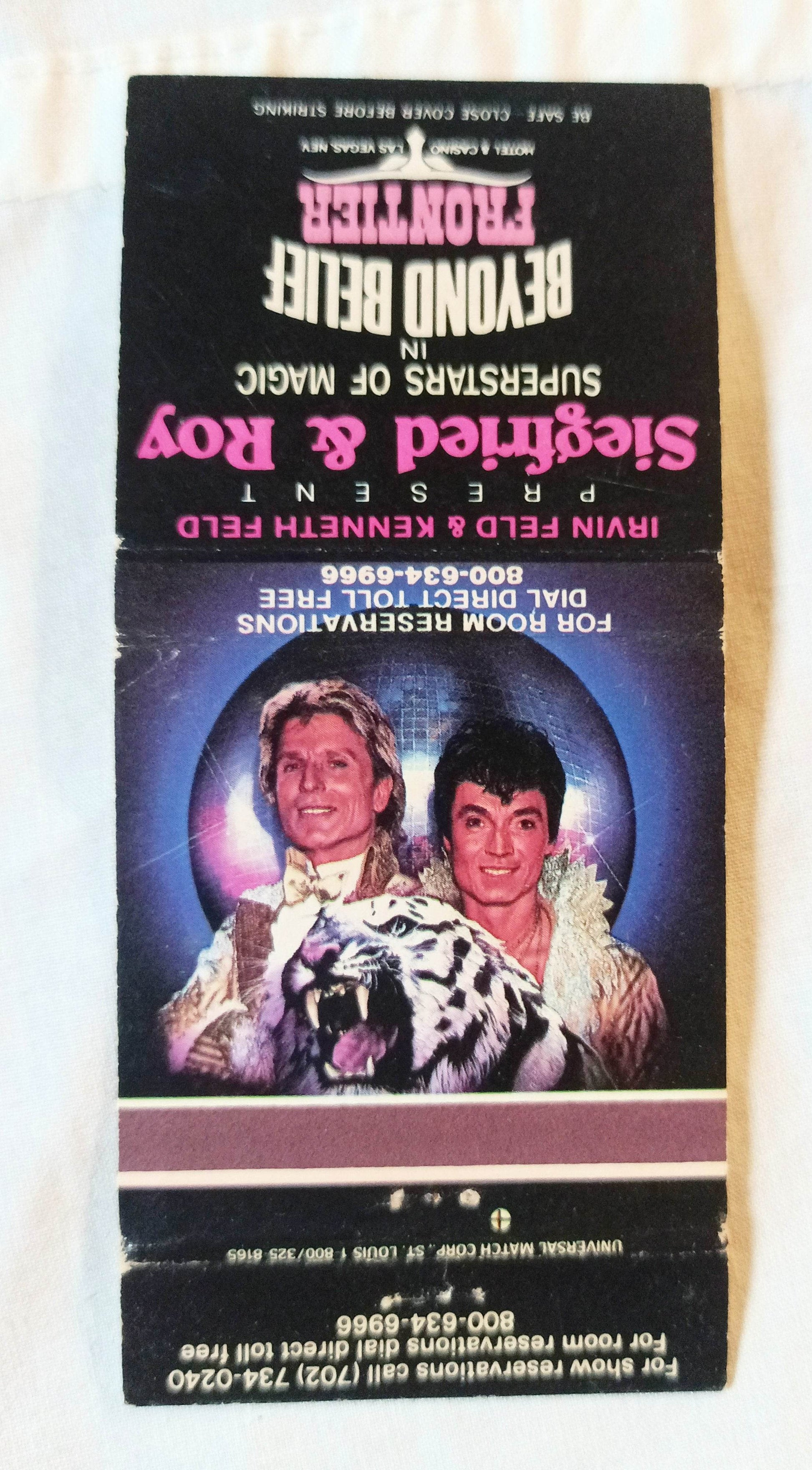 Sigfried And Roy Beyond Belief Frontier Hotel Matchbook Cover 1980's - TulipStuff