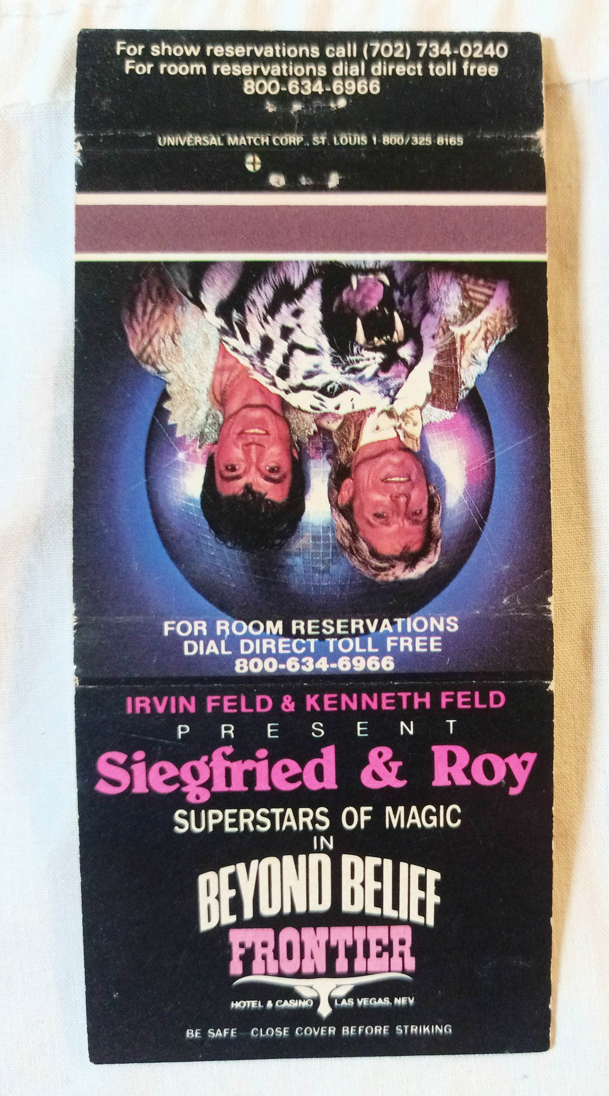 Sigfried And Roy Beyond Belief Frontier Hotel Matchbook Cover 1980's - TulipStuff