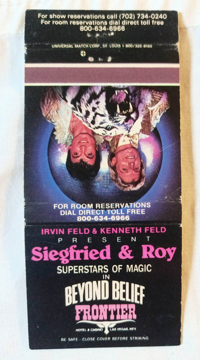 Sigfried And Roy Beyond Belief Frontier Hotel Matchbook Cover 1980's - TulipStuff
