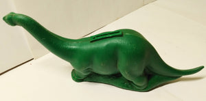 Sinclair Oil Dino Dinosaur Green Plastic Coin Bank 1960's - TulipStuff