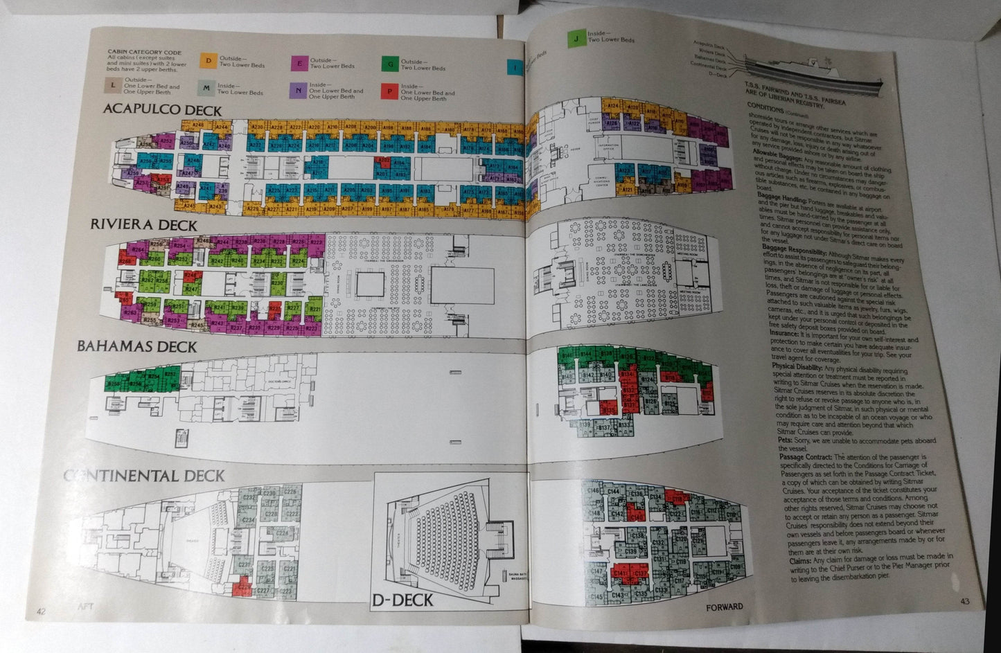 Sitmar Cruises 1980 Brochure tss Fairsea tss Fairwind - TulipStuff