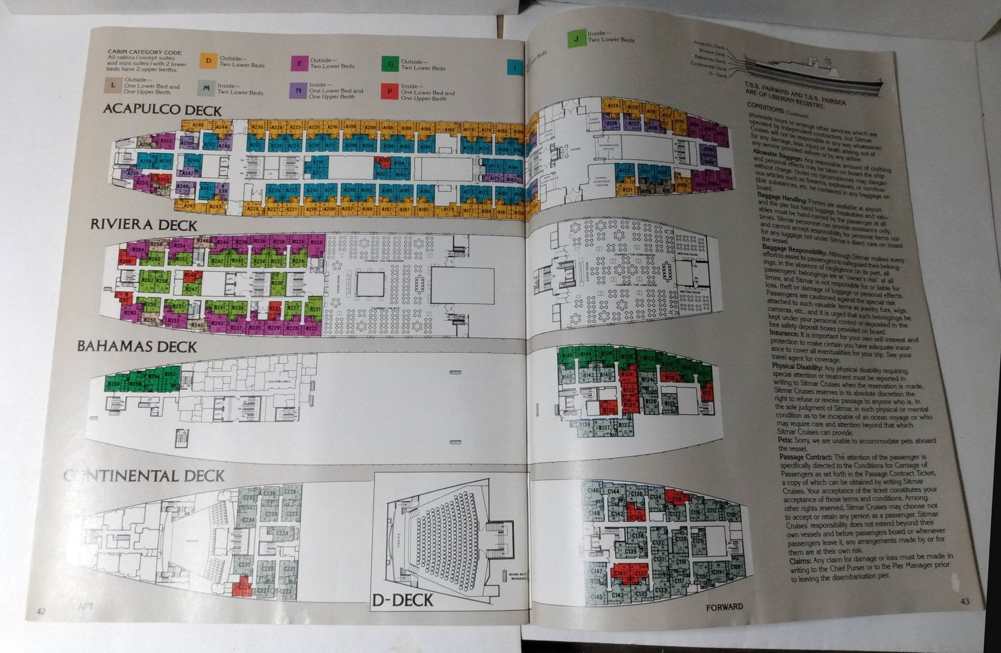 Sitmar Cruises 1980 Brochure tss Fairsea tss Fairwind - TulipStuff