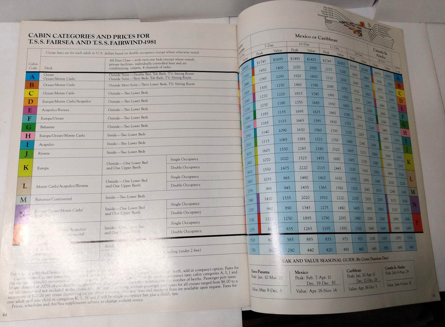 Sitmar Experience 1981 Cruises Brochure tss Fairsea tss Fairwind - TulipStuff