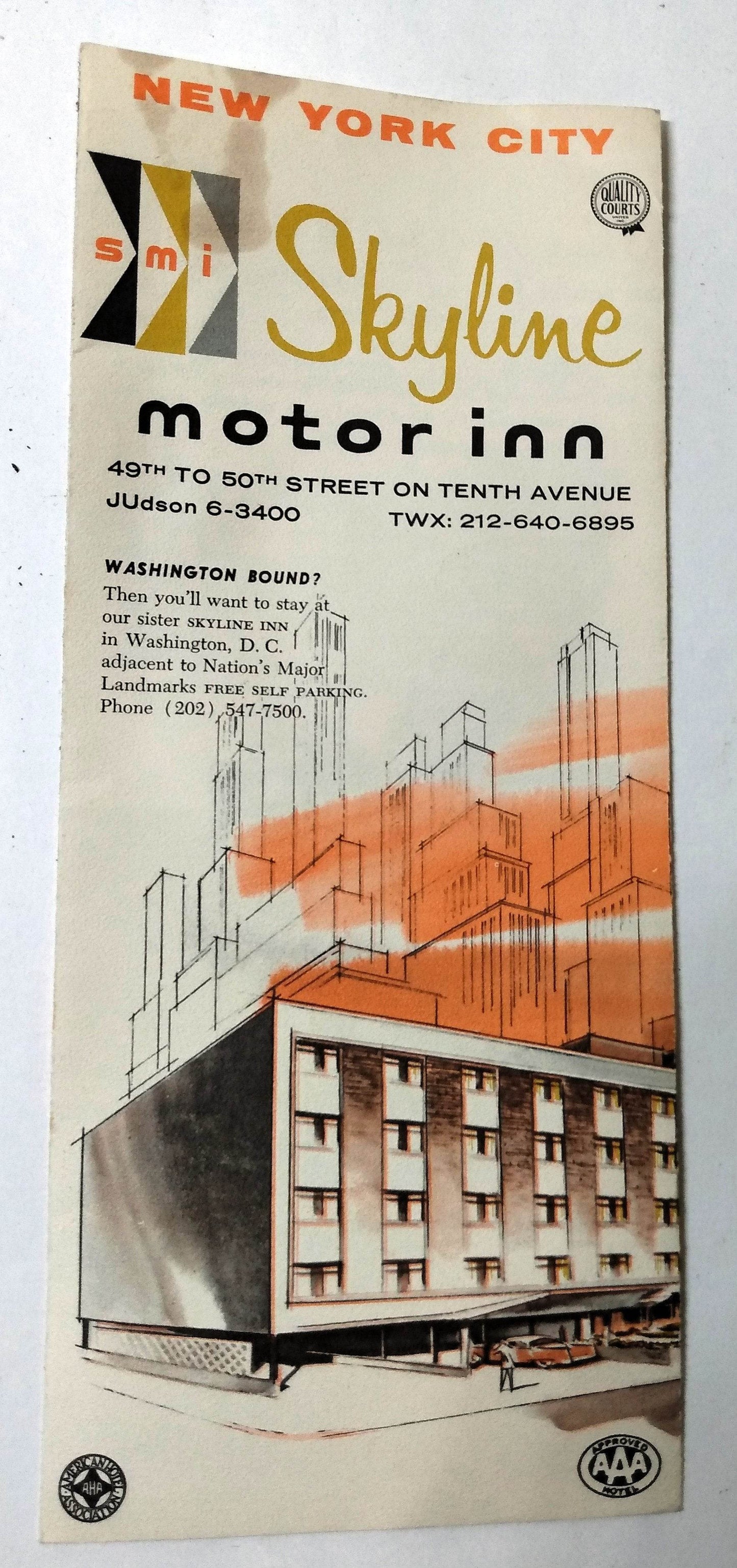 Skyline Motor Inn Tenth Ave 49th 50th St New York Brochure Mid-1960's - TulipStuff