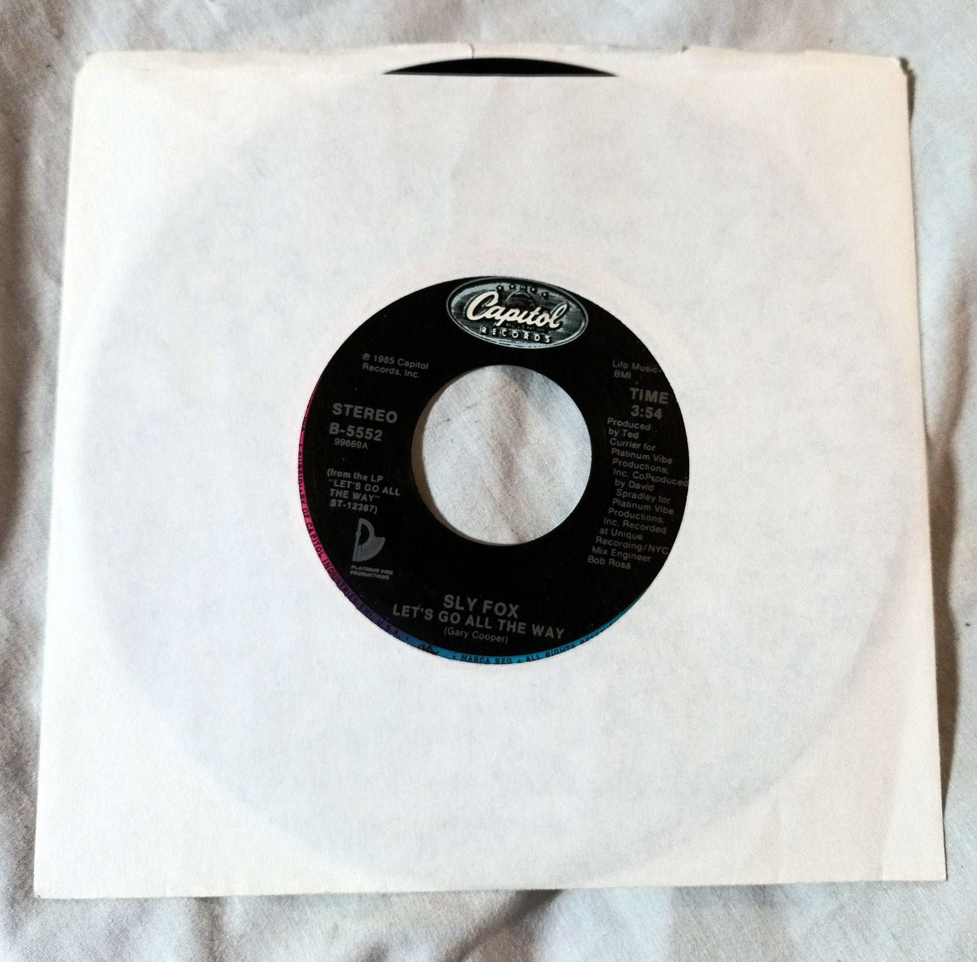 Sly Fox Let's Go All The Way / Como Tu Te Llama  7" Vinyl 45rpm  1985 - TulipStuff