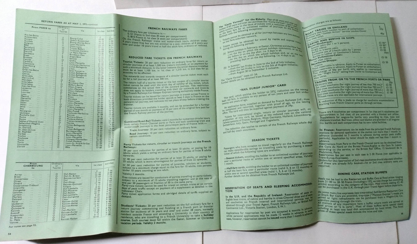 SNCF French Railways Summer 1971 System Timetables and Fares Brochure - TulipStuff