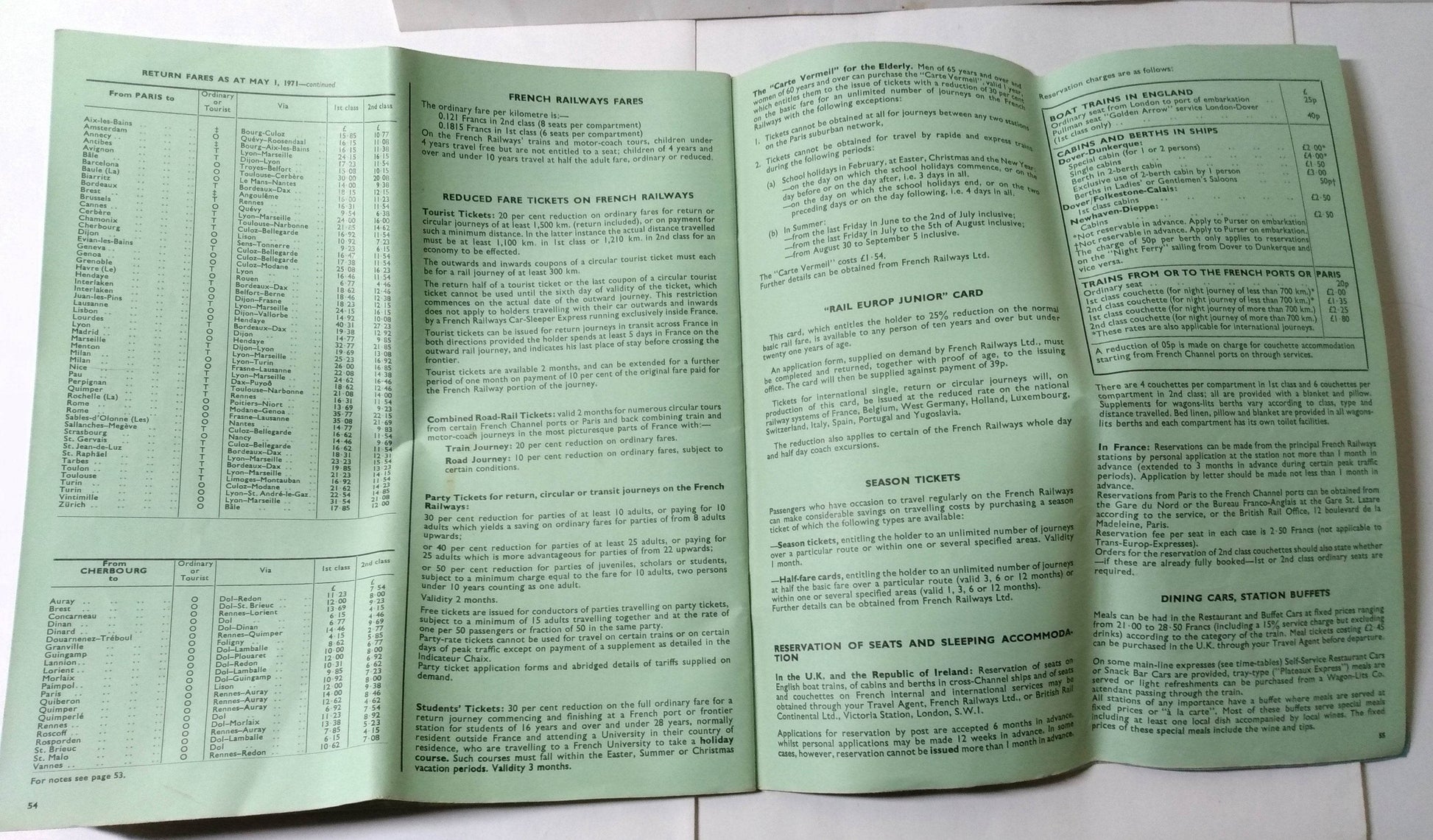 SNCF French Railways Summer 1971 System Timetables and Fares Brochure - TulipStuff