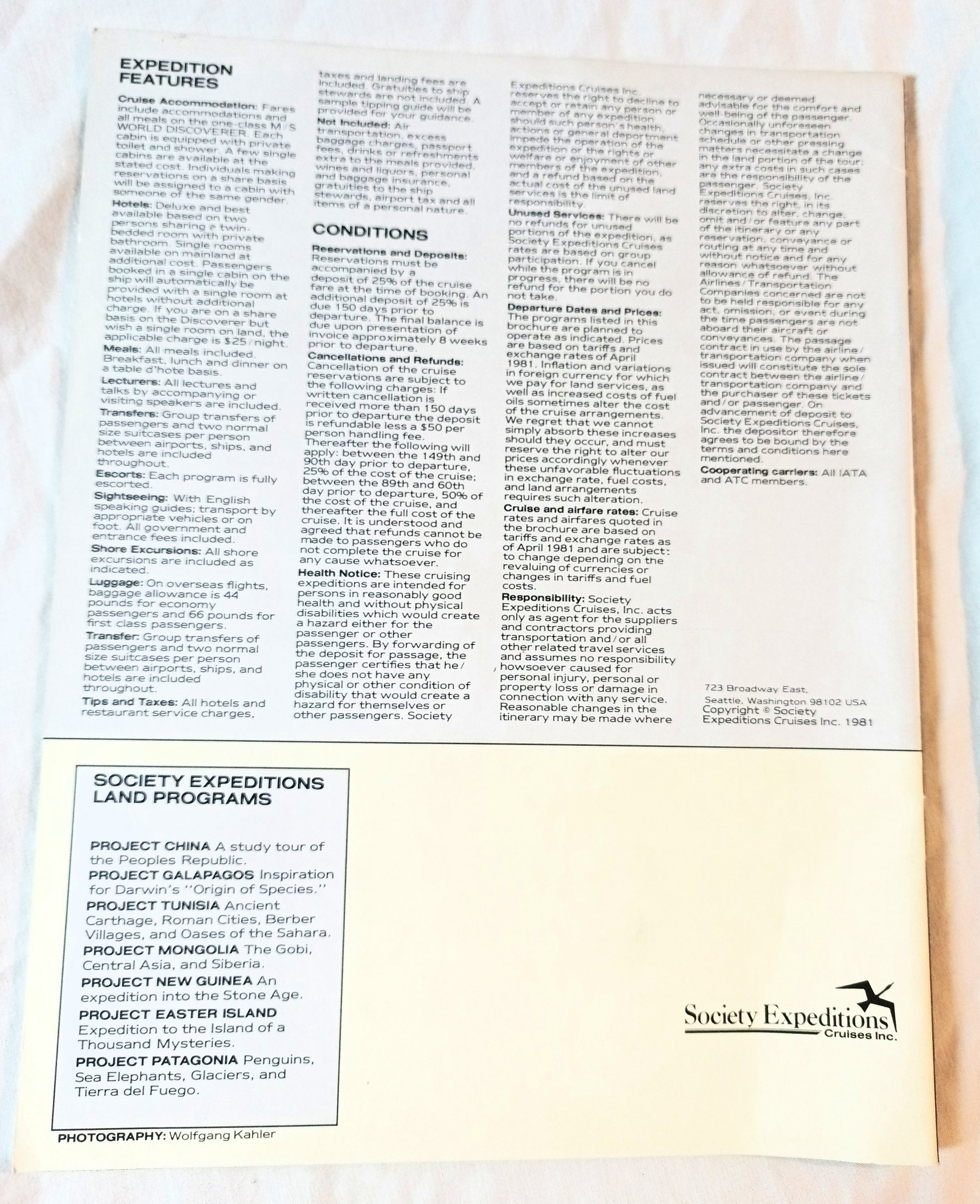 Society Expeditions Cruises ms World Discoverer 1982-83 Brochure - TulipStuff