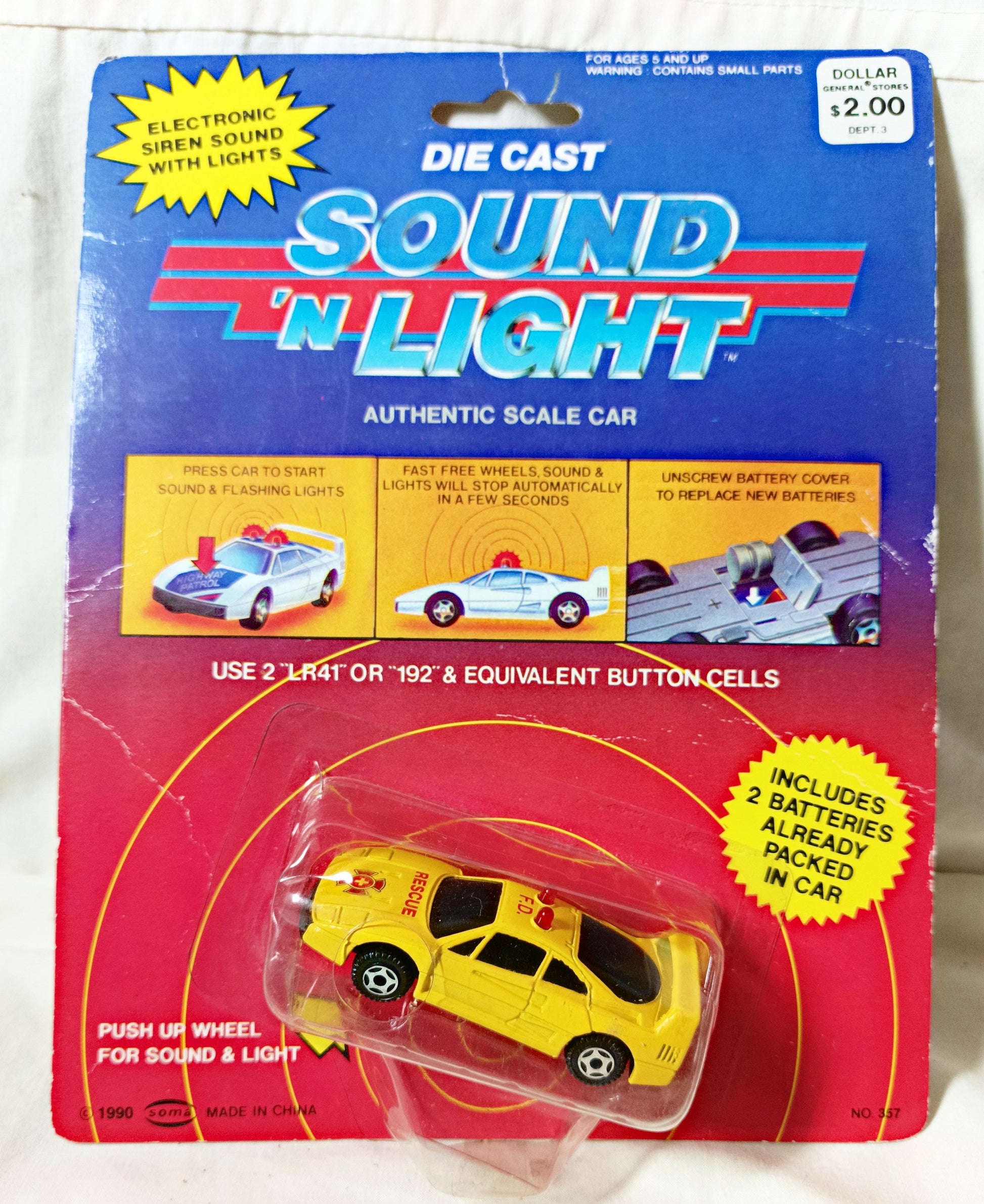 Soma Sound ’N Light F.D. Rescue Ferrari F40 Fire Dept No. 357 1990 - TulipStuff
