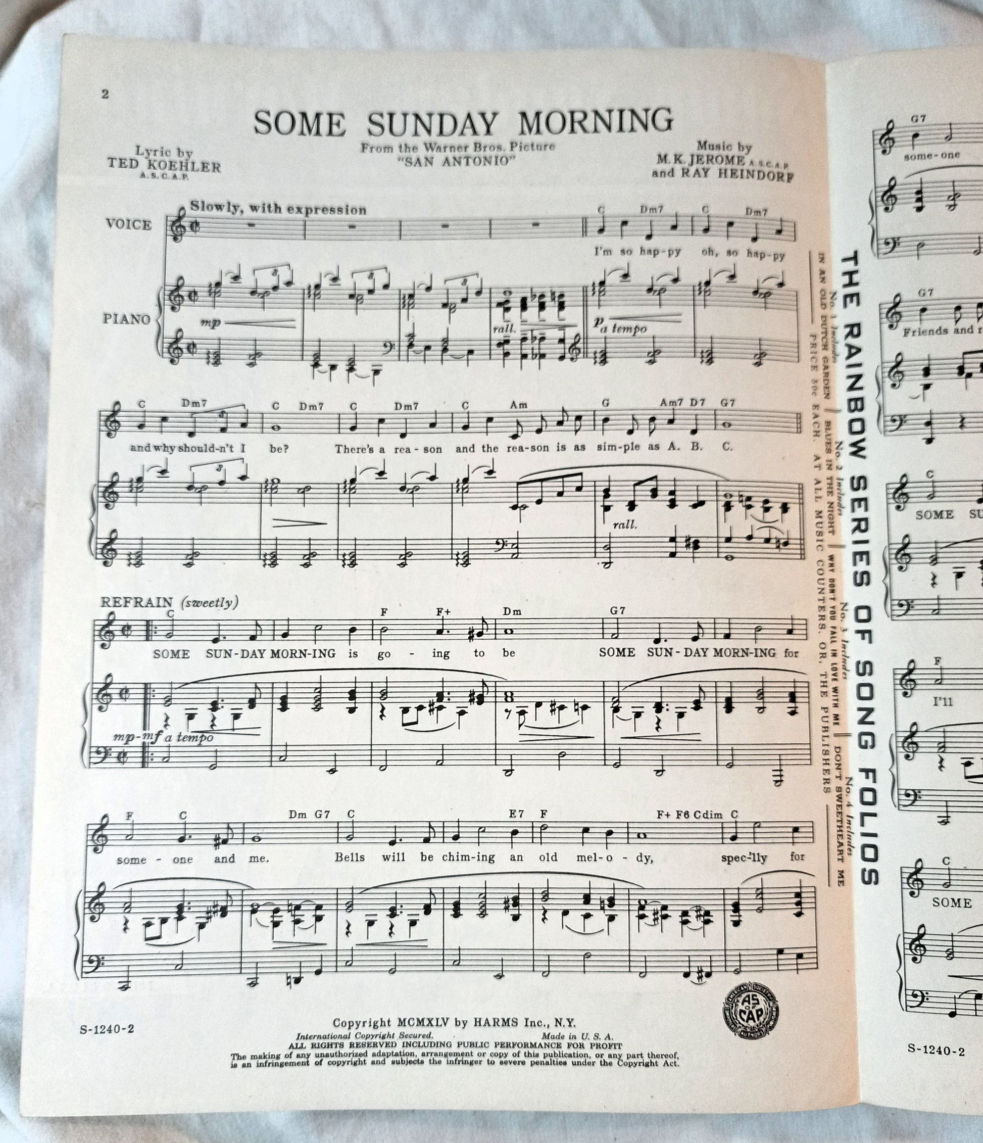 Some Sunday Morning San Antonio Errol Flynn Sheet Music 1945 - TulipStuff
