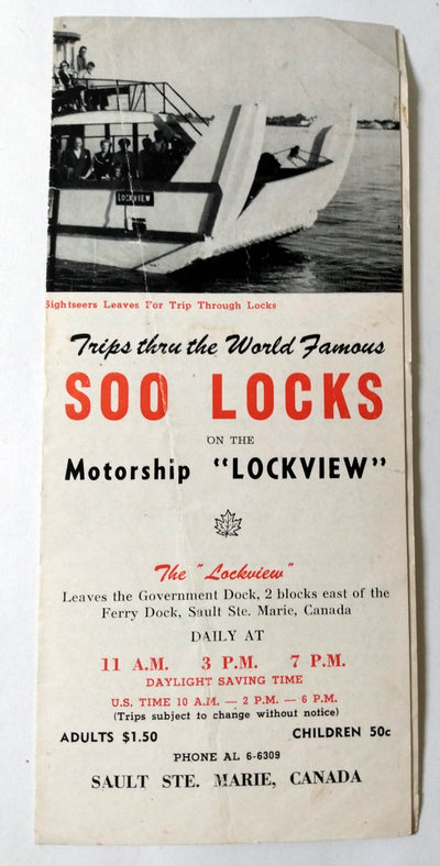 Soo Locks Sightseeing Motorship Lockview Sault Ste Marie Brochure 1950's - TulipStuff