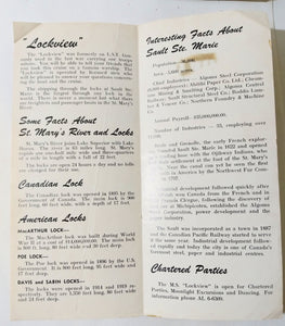 Soo Locks Sightseeing Motorship Lockview Sault Ste Marie Brochure 1950's