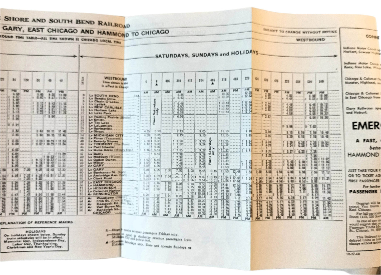 Chicago South Shore And South Bend Railroad Timetable 1968 - TulipStuff