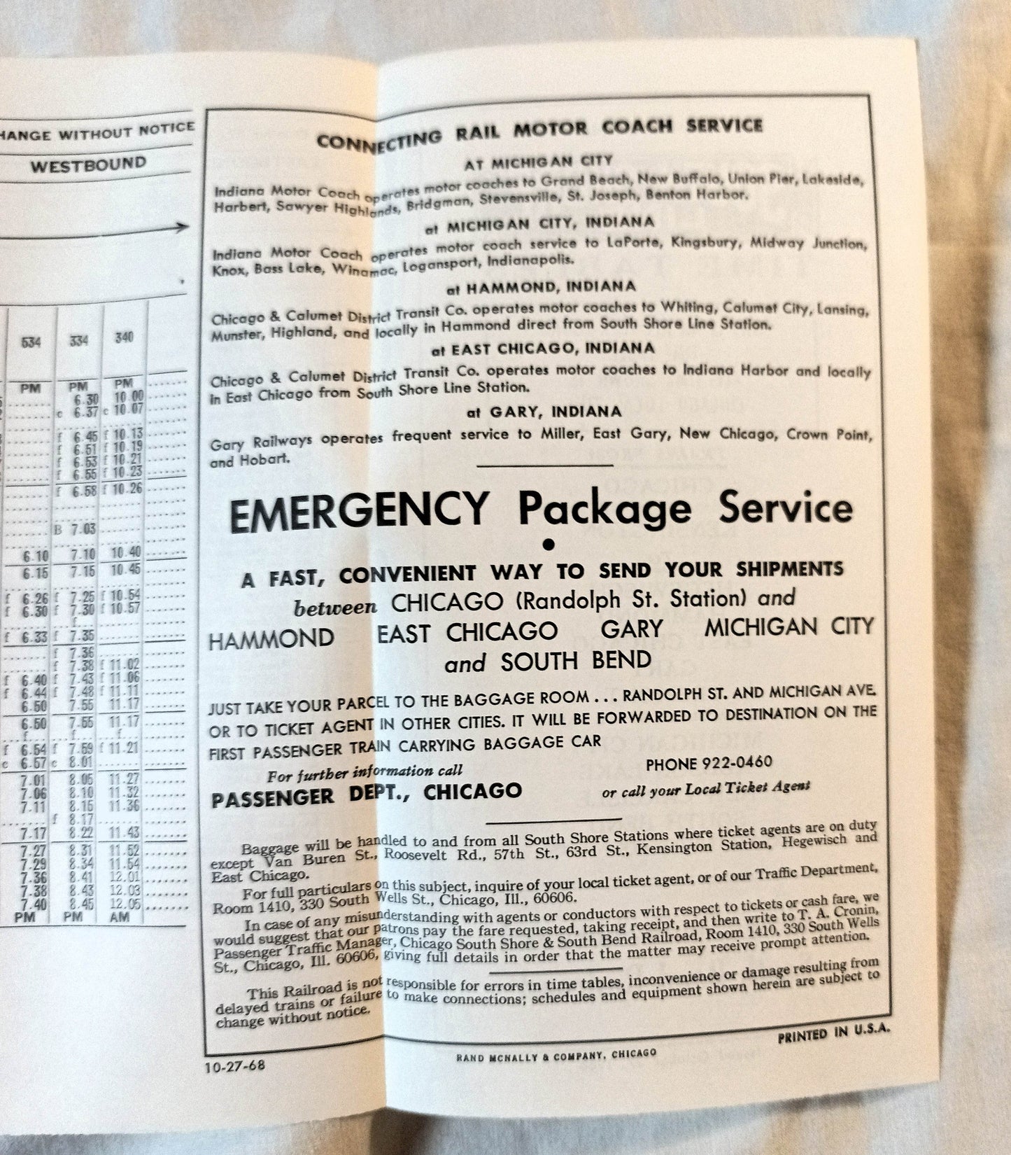 Chicago South Shore And South Bend Railroad Timetable 1968 - TulipStuff