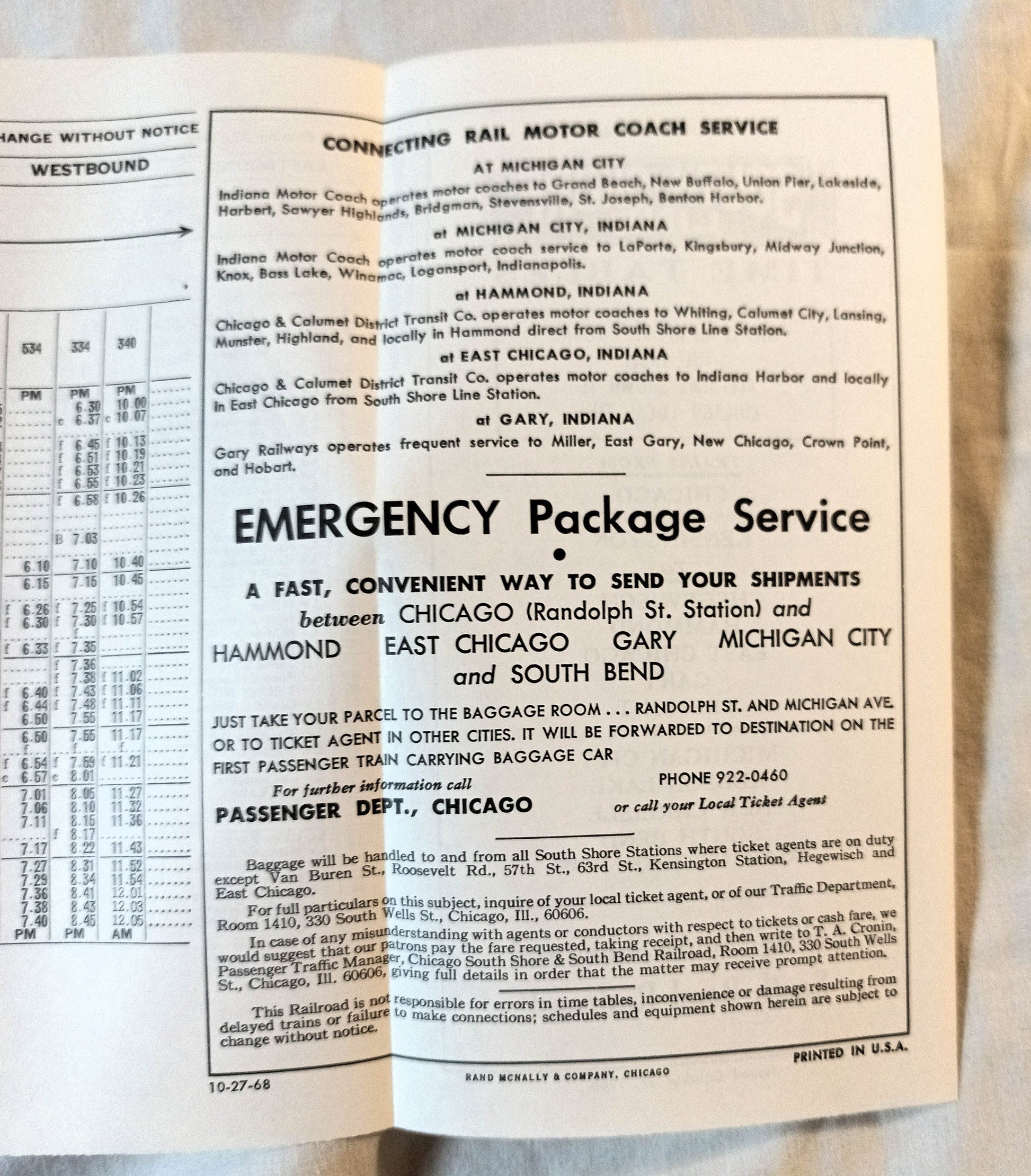 Chicago South Shore And South Bend Railroad Timetable 1968 - TulipStuff