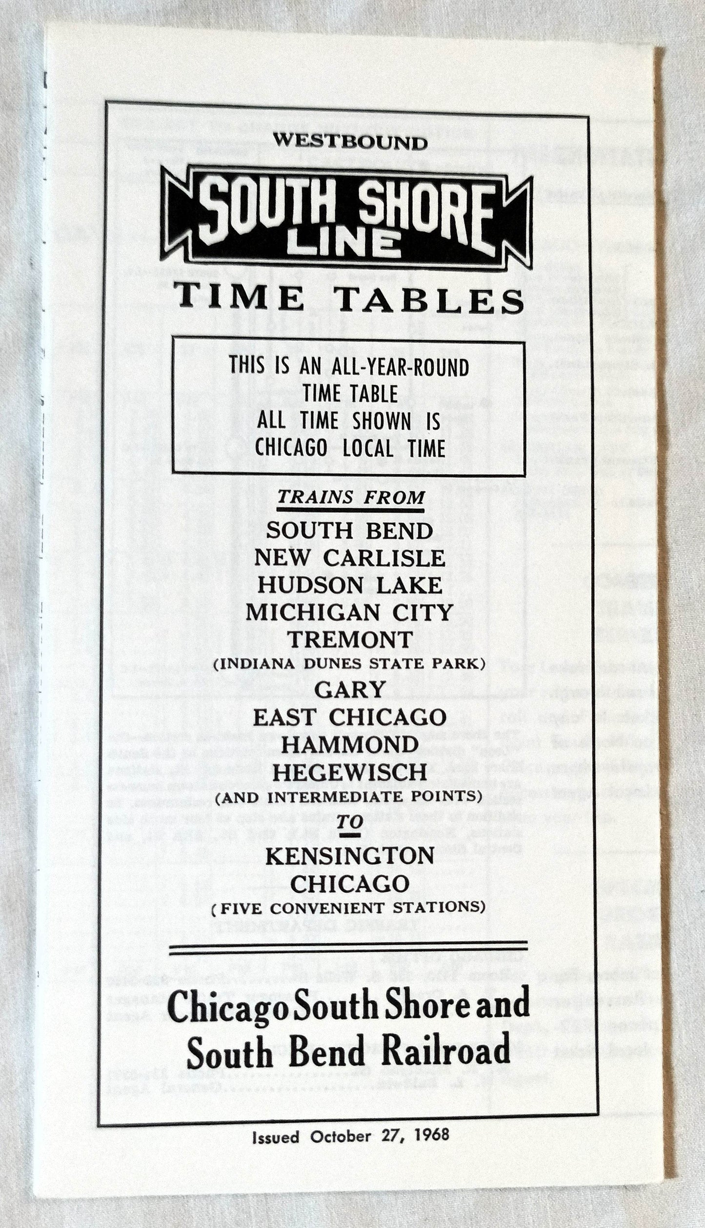 Chicago South Shore And South Bend Railroad Timetable 1968 - TulipStuff