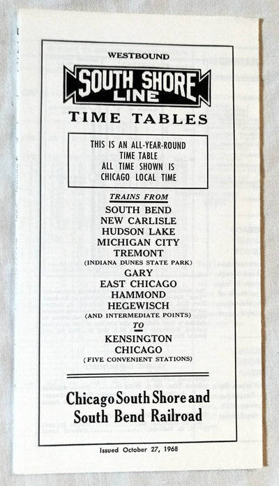 Chicago South Shore And South Bend Railroad Timetable 1968 - TulipStuff