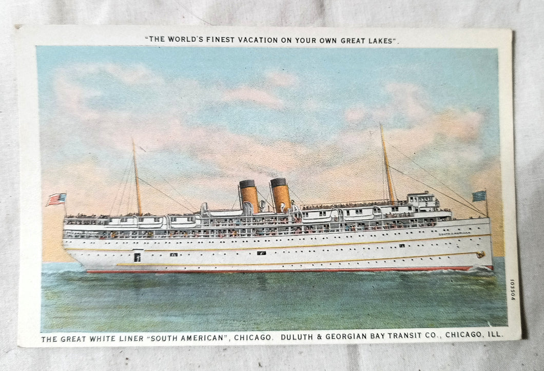 Great Lakes Liner ss South American Georgian Bay Line 1920's Postcard - TulipStuff