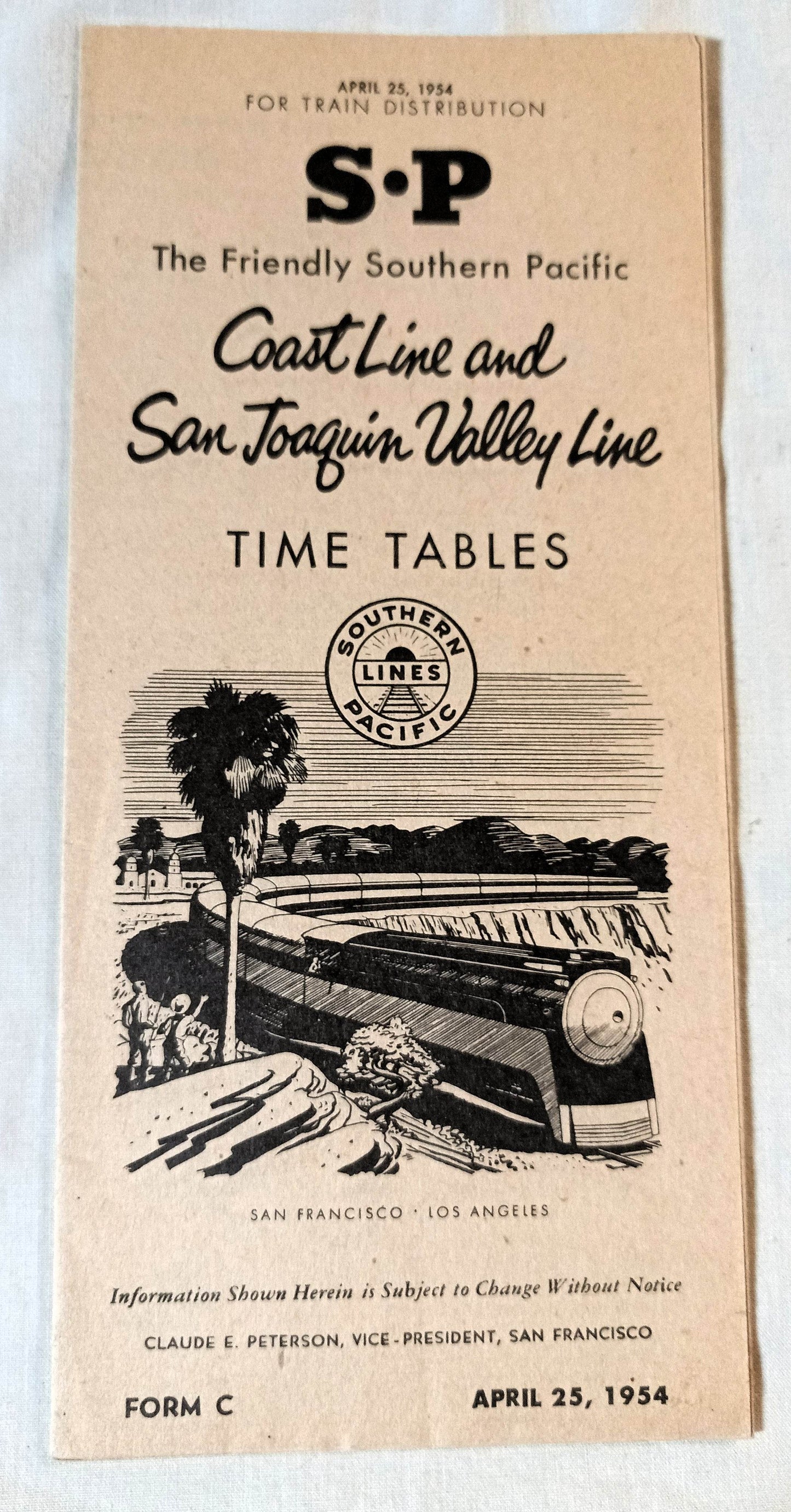 Southern Pacific Coast Line San Joaquin Valley Timetables April 1954 - TulipStuff