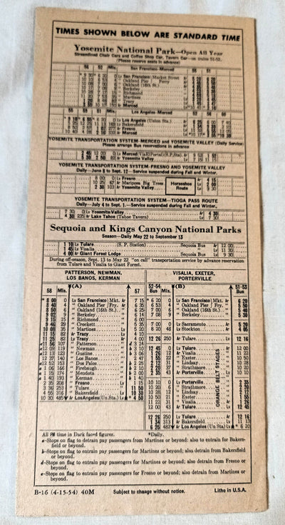 Southern Pacific Coast Line San Joaquin Valley Timetables April 1954 - TulipStuff
