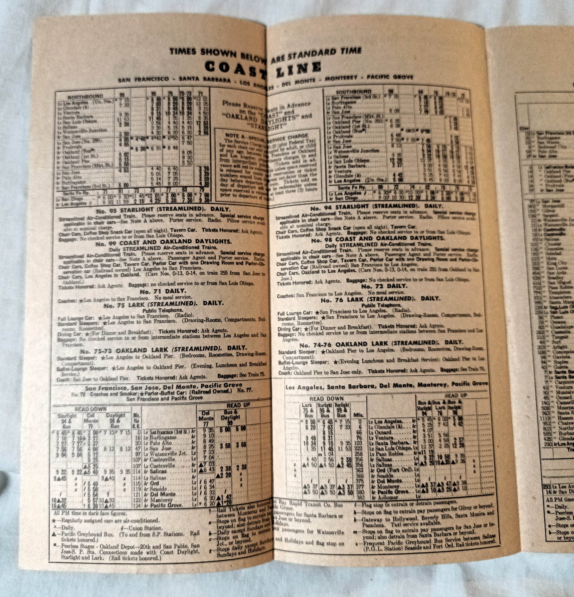 Southern Pacific Coast Line San Joaquin Valley Timetables April 1954 - TulipStuff