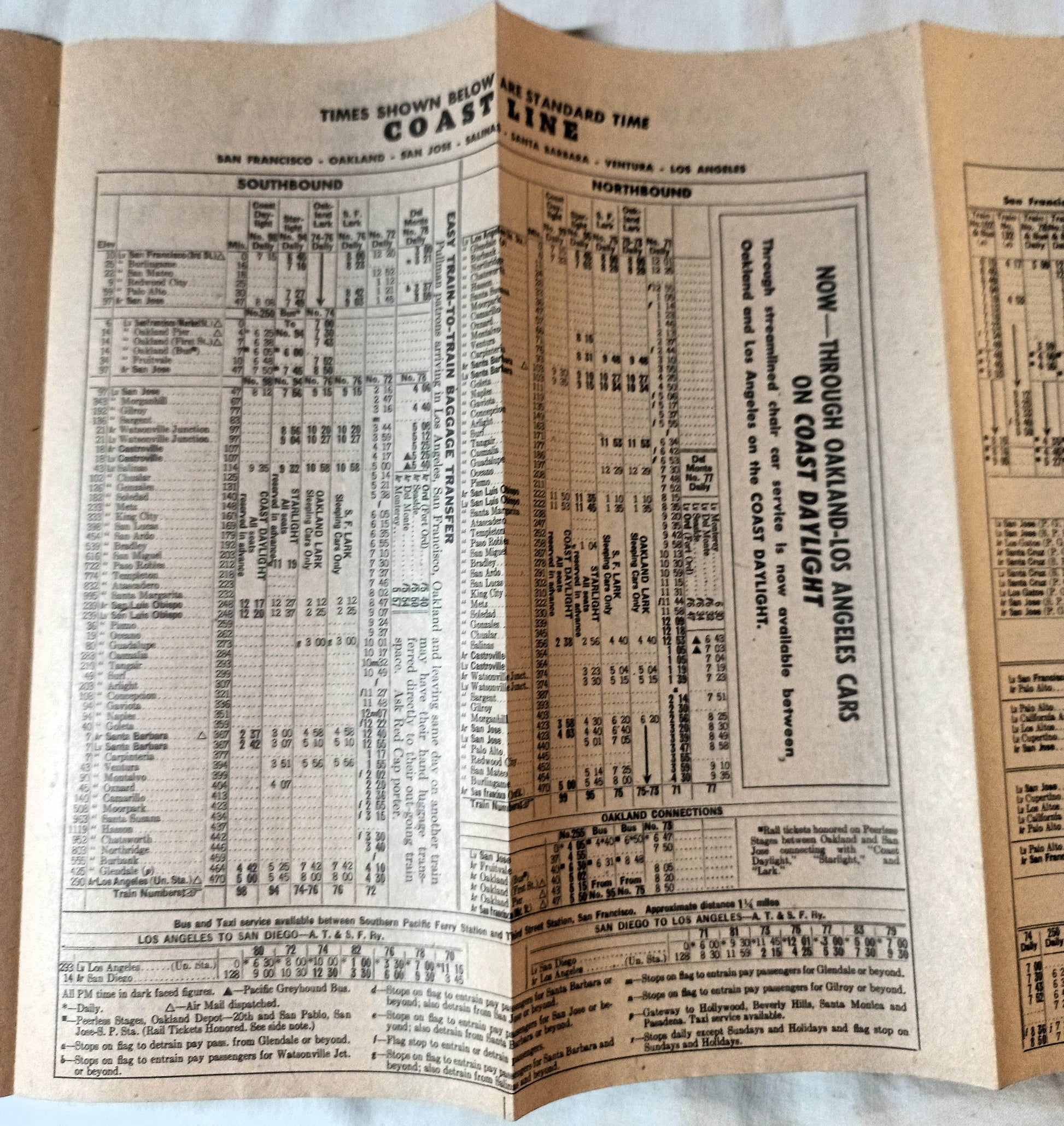 Southern Pacific Coast Line San Joaquin Valley Timetables April 1954 - TulipStuff